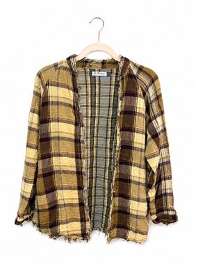 Free People Plaid Button Front Jacket XS Boho Shacket With Pockets
